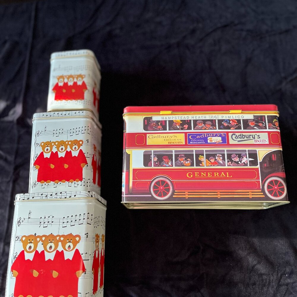 Cookie tins - Christmas theme and British double decor